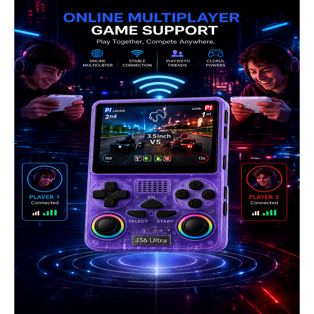Cubonic Xplore J36 Ultra Handheld Gaming Console YouTube Support 3.5"Display,Dual RGB Joystick 3000mAh Battery, WiFi & Bluetooth,Online Multiplayer