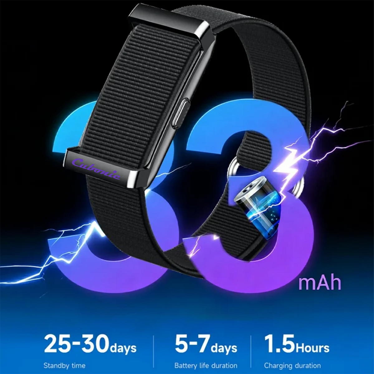 Cubonic Vytal Companion- Screenless Smart Fitness Band | 11+Sports Modes,1ATM Water Resistance, 25-30Day Stand by Time,5-7 days battery life duration,33mAH battery,Sleep & Monitoring Activity,App Controlled Android & iOS