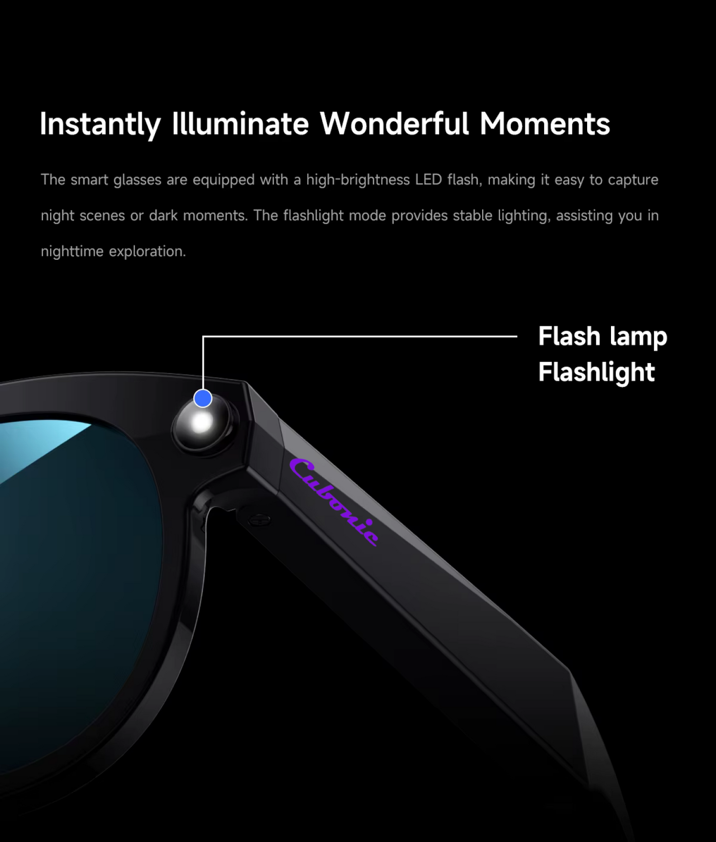 Cubonic AIvion Smart Audio Glasses with 800W Camera, Wi-Fi4, Bluetooth 5.3, 32GB Storage, Real-Time Translation, UV400 Protection, IPX4 Water Resistant, 3600mAh Charging Case