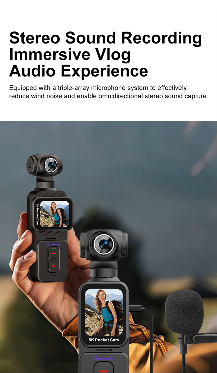 Cubonic 5K Pocket Camera 30FPS, 75MP, 270°Rotatable Lens, 90° Screen Rotation, 1.69 IPS Touch Screen,EIS,90°Screen Rotation, Sports and Action Camera
