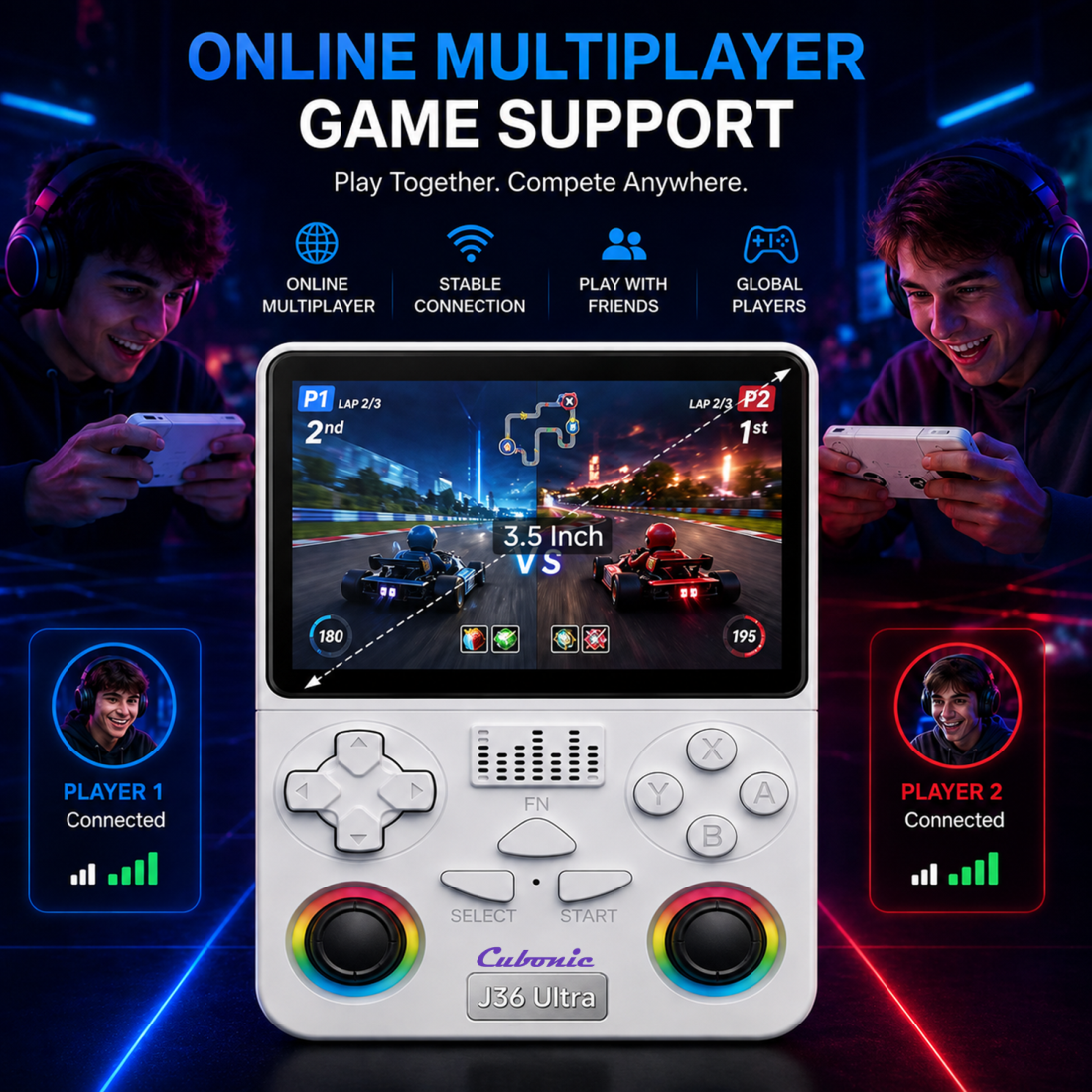 Cubonic Xplore J36 Ultra Handheld Gaming Console YouTube Support 3.5"Display,Dual RGB Joystick 3000mAh Battery, WiFi & Bluetooth,Online Multiplayer