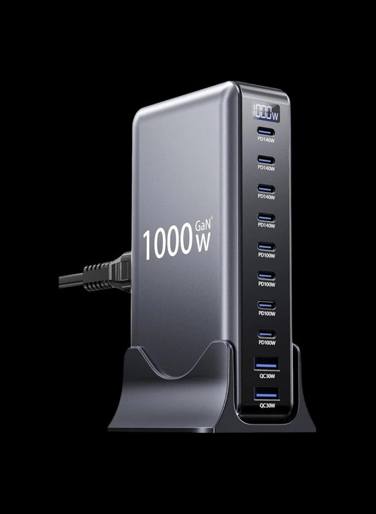 CUBONIC 1000W GaN Charging Station, 10-Port Fast Charger (8 Type-C + 2 USB-A), Max PD 140W/100W & QC 20W Multiport Charging Hub for iPhone 15/16, MacBook, Android, Type-C Laptops & All Devices