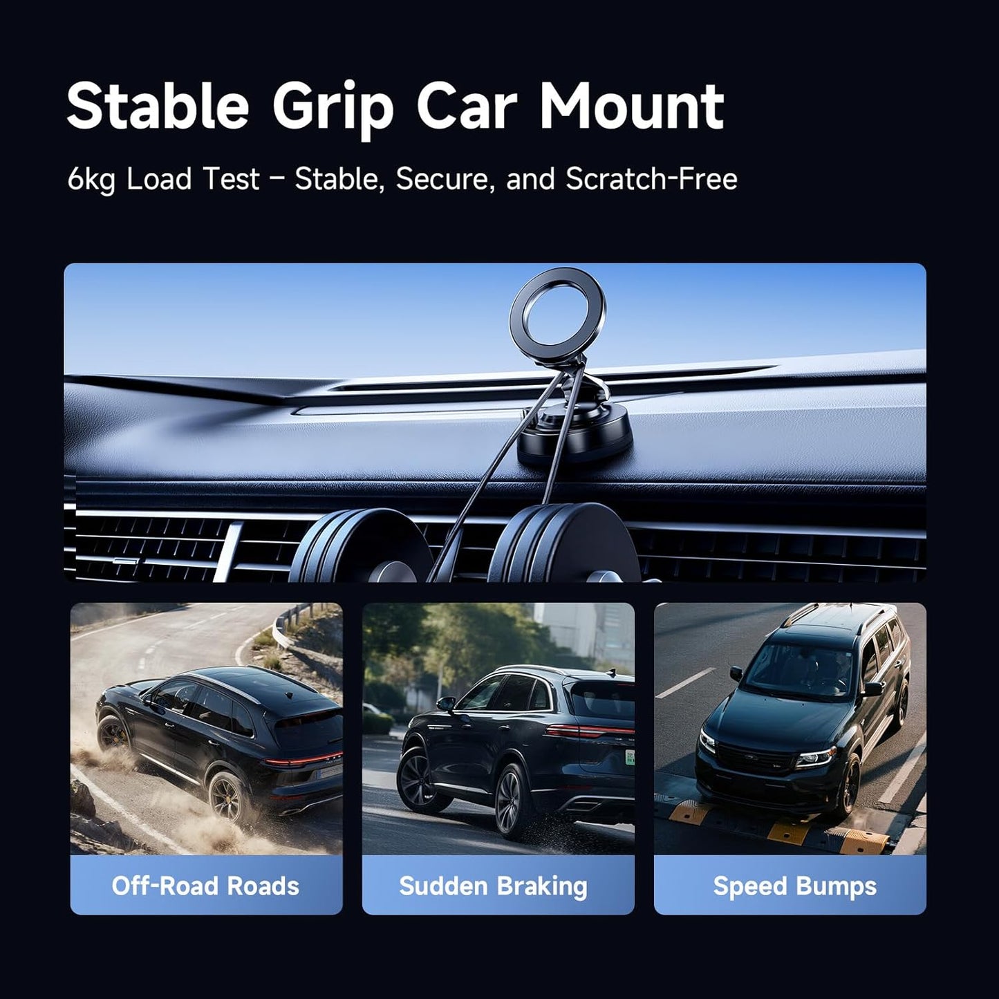 Black Shark Magnetic Car Phone Holder, Zinc Alloy Arm, 720° Adjustable MagSafe Mount with Vacuum Suction for iPhone 12-17/Pro/Max, Dashboard & Windshield Compatible
