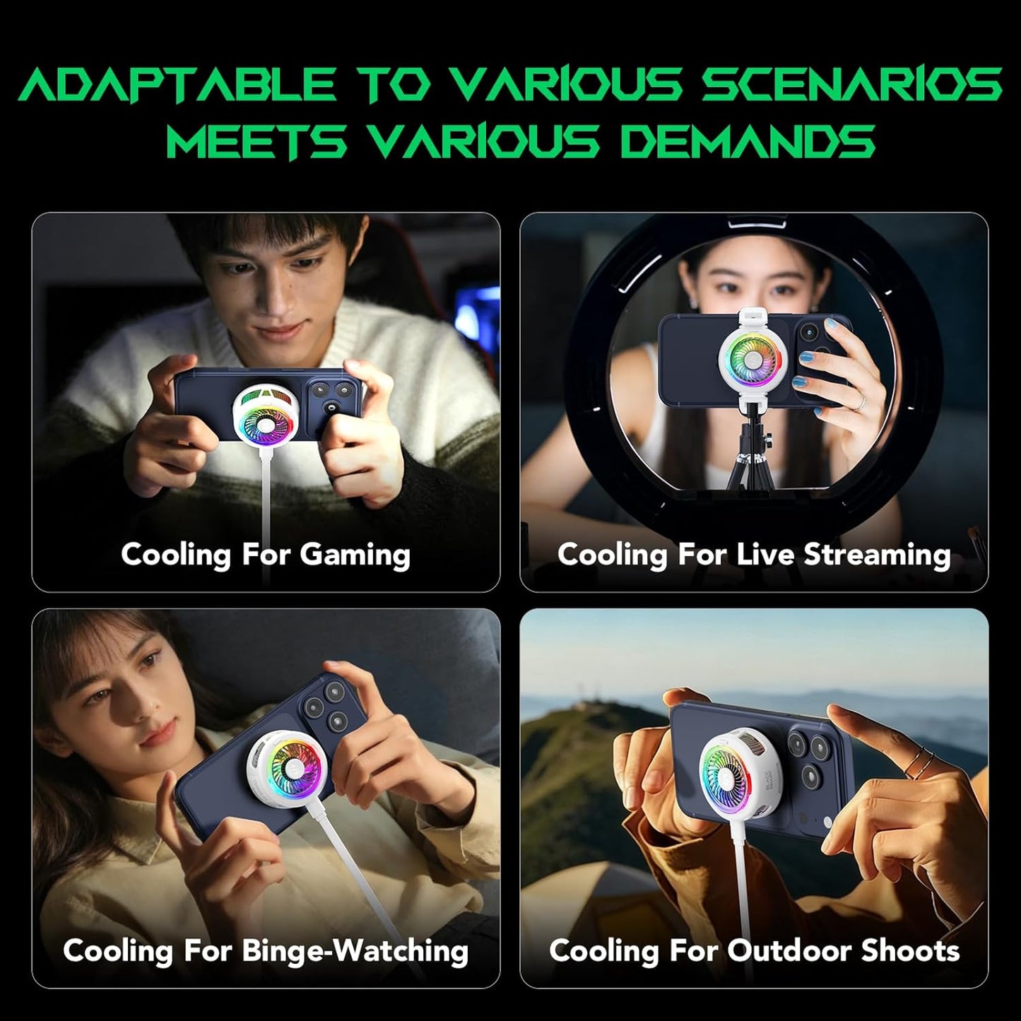Black Shark FunCooler 6 Magnetic Phone Cooler for Gaming, Portable Cooling Fan with RGB Light, Shark Arsenal App-Controlled Radiator for iPhone Magnetic Series/iPad