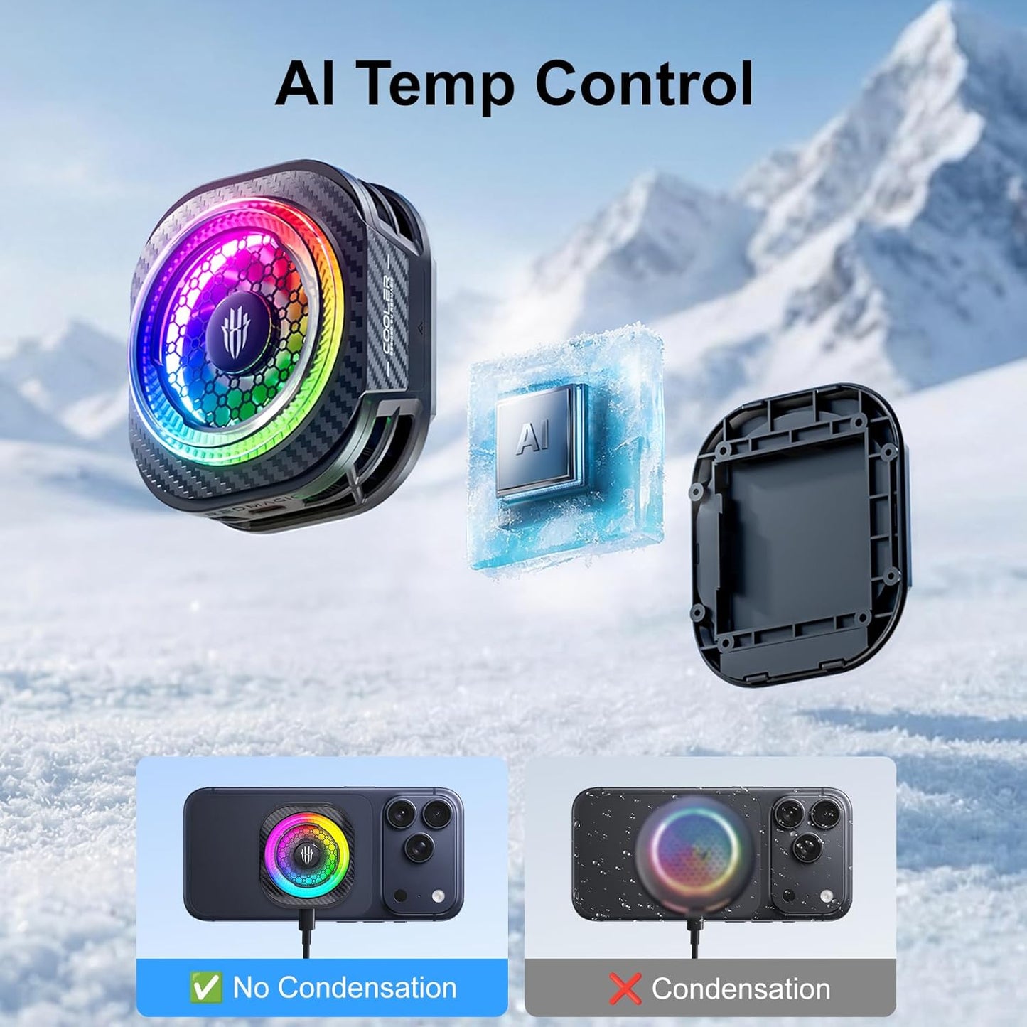 Nubia REDMAGIC 8 Pro 36W Magnetic Semiconductor Mobile Phone Cooler with RGB | AI Temperature Control | Dual USB-C | Gaming Cooling with Goper App Control
