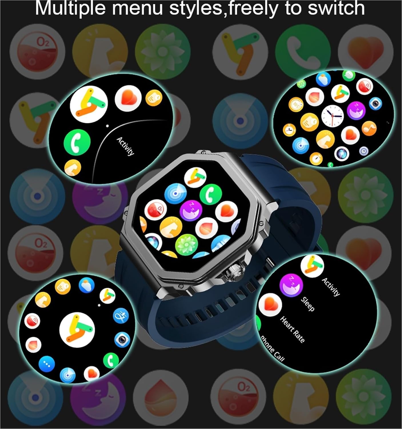 Cubonic T63 Militay  Fitness Smart Watch  (Answer/Make Calls) with Blood Pressure/Heart Rate/Sleep/100+ Sport Modes