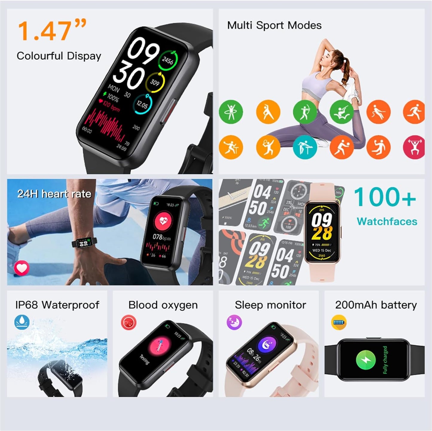 Cubonic C6 Plus Fitness Band with Blood Oxygen Heart Rate Monitor Sleep Tracking