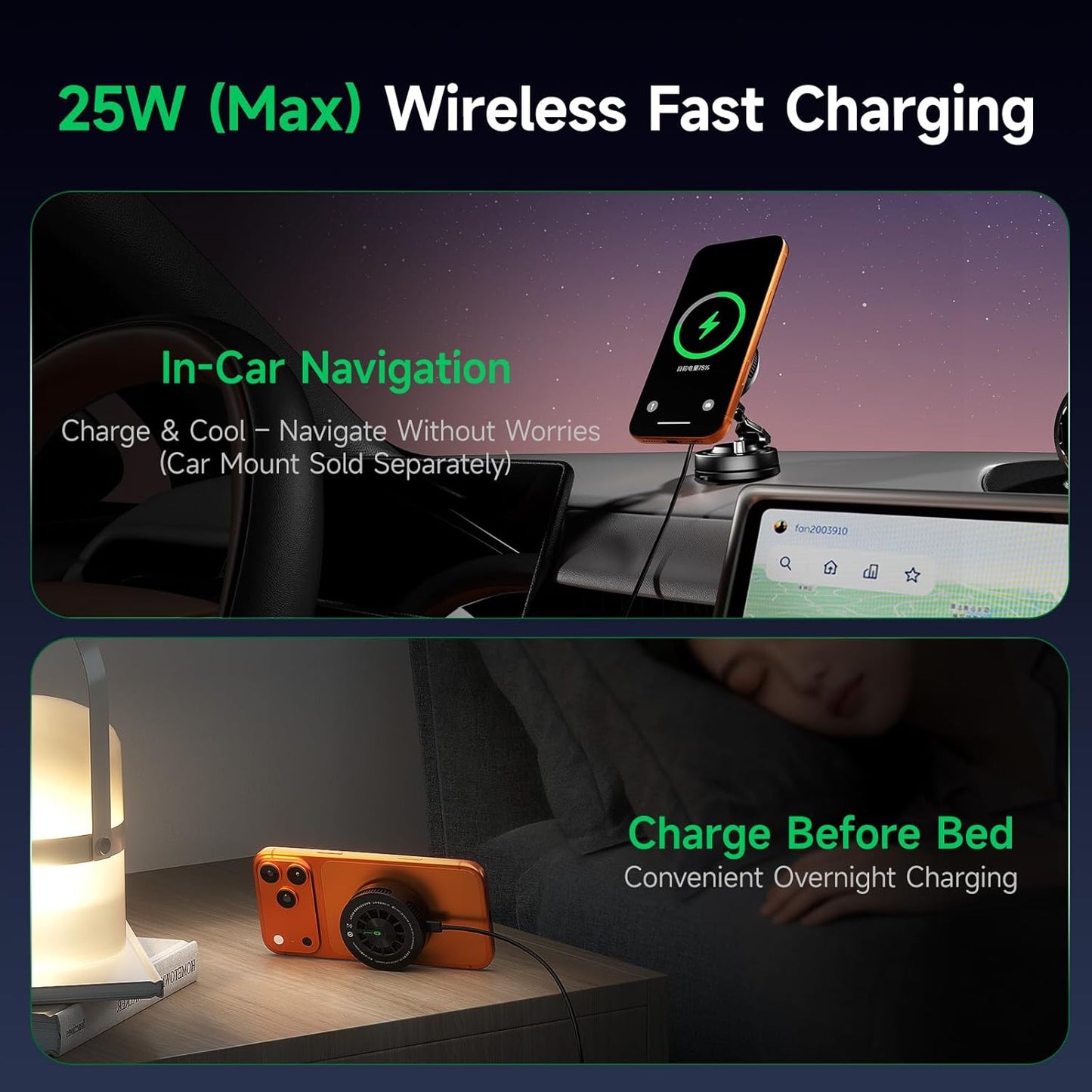 Black Shark Wireless Charger with Cooling Fan, 25W Dual-Sided Magnetic Pad Compatible with Phone Series 12 Above mag-Safe Charging, Phone Cooler for Gaming/Streaming
