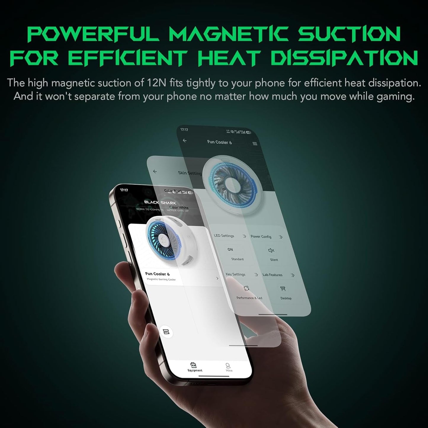 Black Shark FunCooler 6 Magnetic Phone Cooler for Gaming, Portable Cooling Fan with RGB Light, Shark Arsenal App-Controlled Radiator for iPhone Magnetic Series/iPad