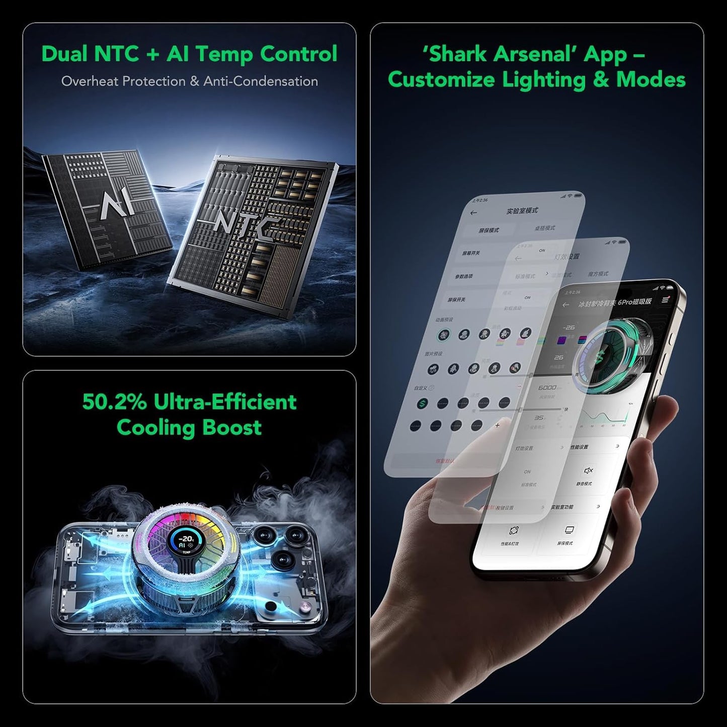 Cubonic Black Shark Magnetic Cooler 6 Pro – Smart Screen, Shark Arsenal App Controlled Customized Display, RGB LEDs Cooling Fan for iPhone Android & iPad – Gaming, Streaming & Photography