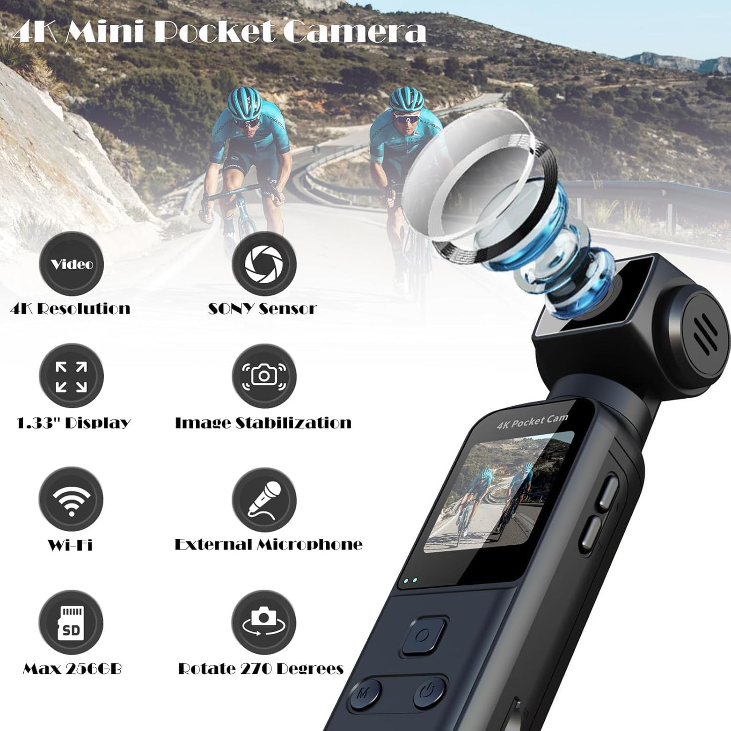 270° Rotatable Pocket Camera 4K Ultra HD