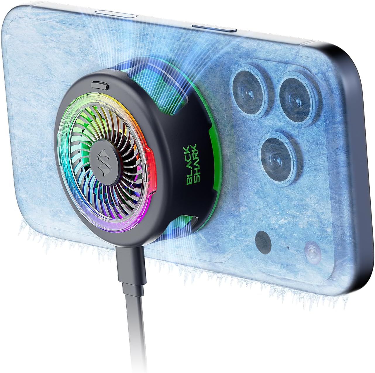 Black Shark FunCooler 6 Magnetic Phone Cooler for Gaming, Portable Cooling Fan with RGB Light, Shark Arsenal App-Controlled Radiator for iPhone Magnetic Series/iPad