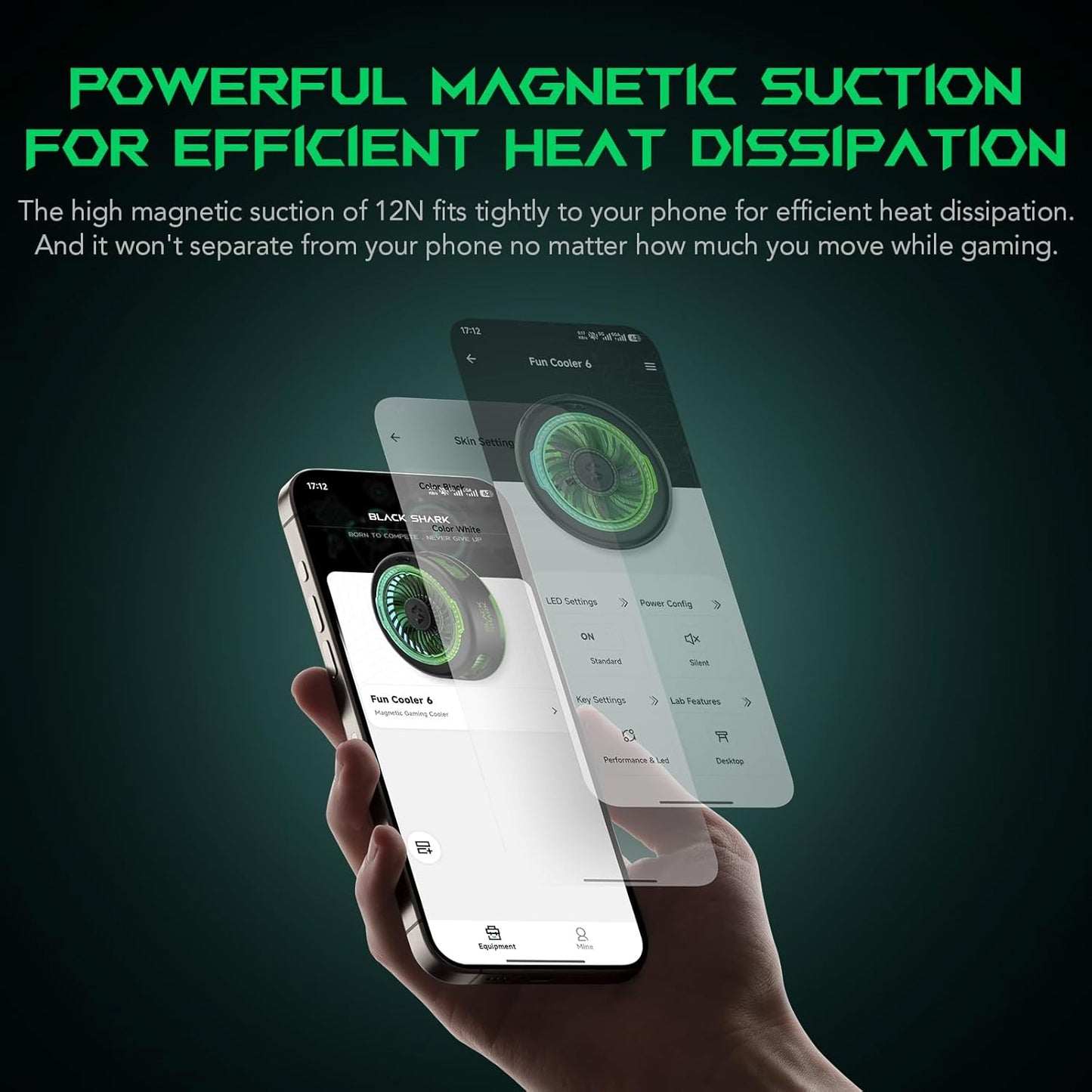 Black Shark FunCooler 6 Magnetic Phone Cooler for Gaming, Portable Cooling Fan with RGB Light, Shark Arsenal App-Controlled Radiator for iPhone Magnetic Series/iPad