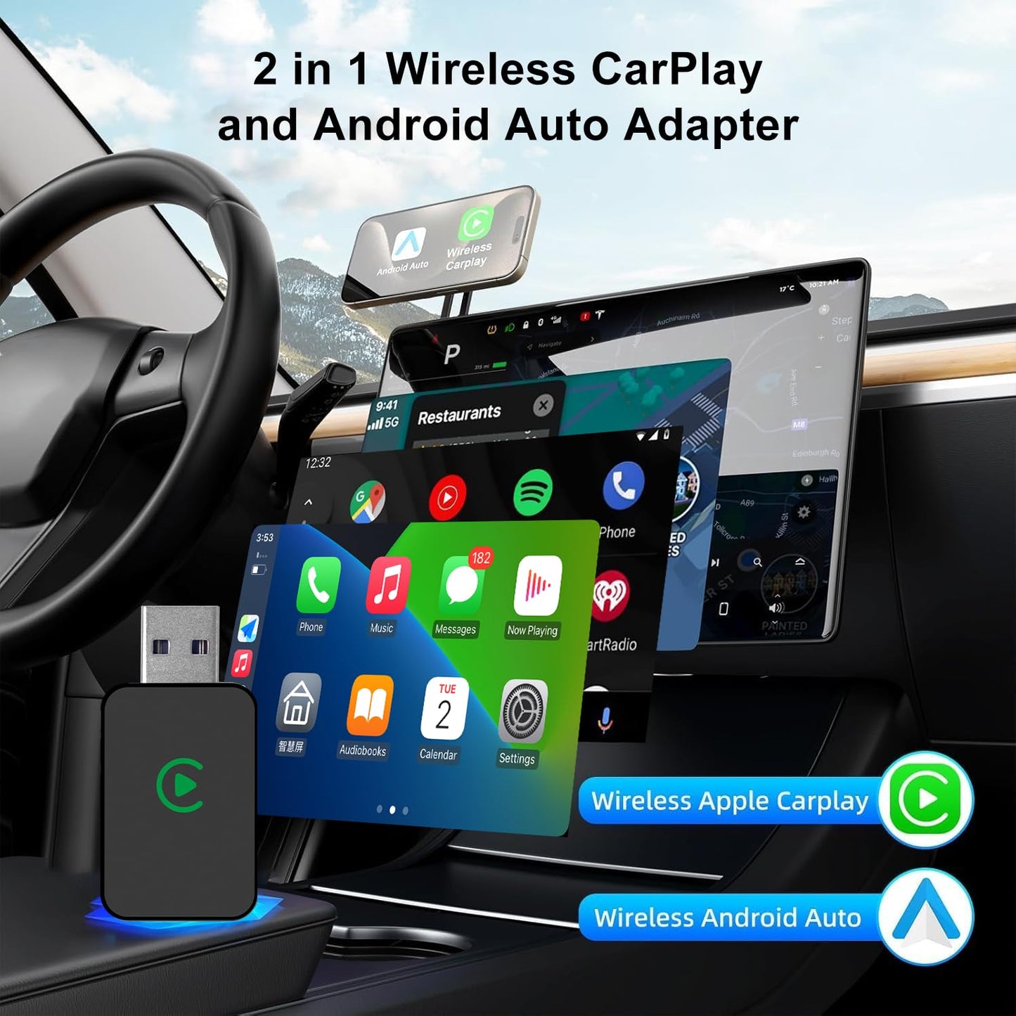 Cubonic CB05 Wireless CarPlay Adapter, Converts Wired to Wireless Auto Connect Dongle for Airplay