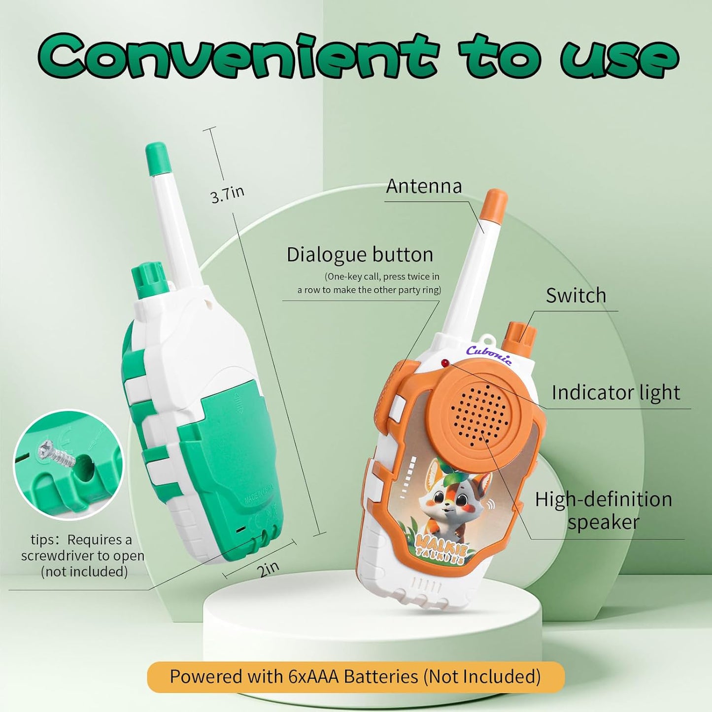 Cubonic Walkie Talkies Electronic for Kids: 2 Pack 2000FT Long Range Coverage - Outdoor Toys for Kids Age 3-12 Camping Hiking Backyard Trips - Birthday Gift for Boys Girls