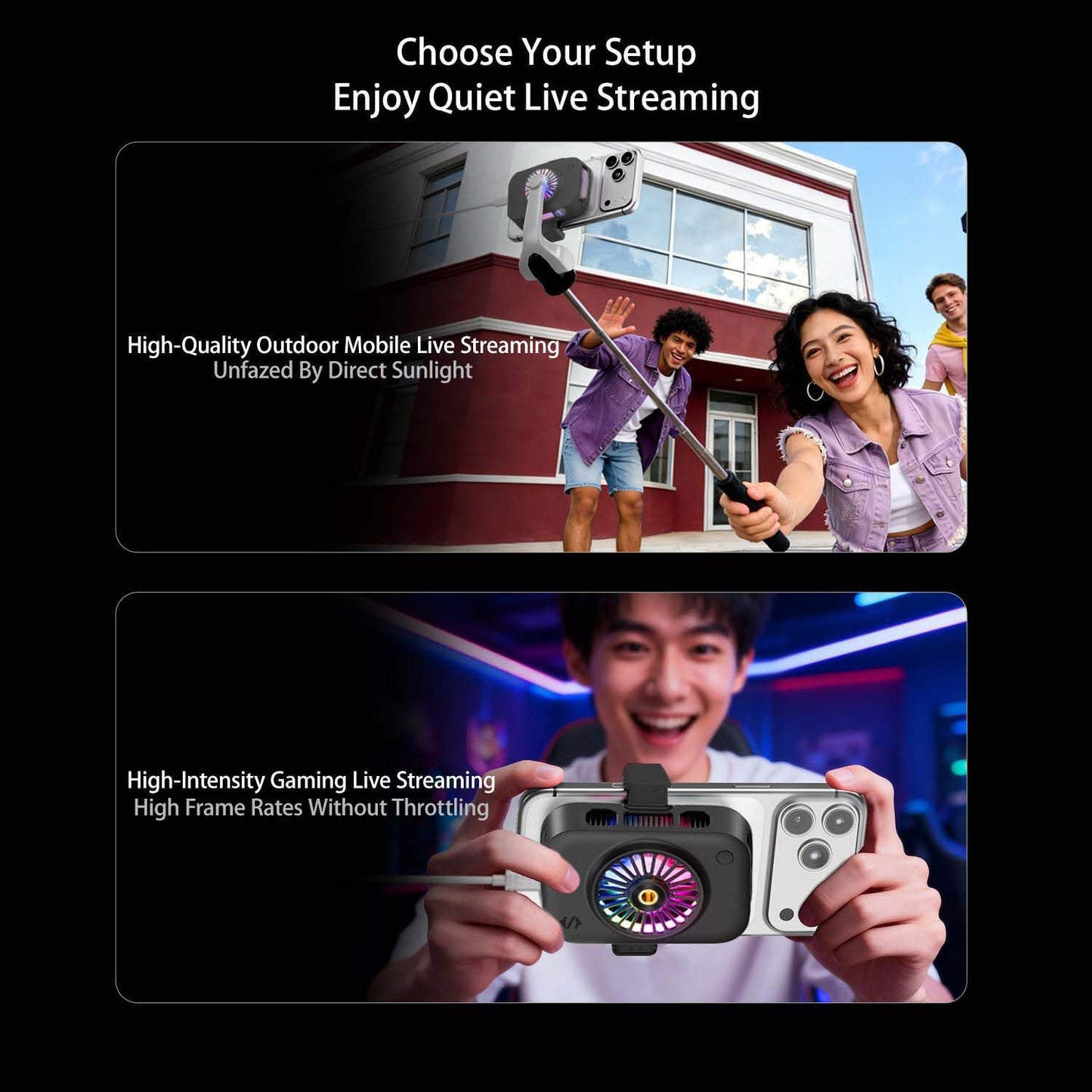Cubonic Black Shark BR63 25W Live Streaming Phone Cooler with AI Temperature Control, 4700mm² Semiconductor Cooling, RGB Lighting & Universal Tripod Mount
