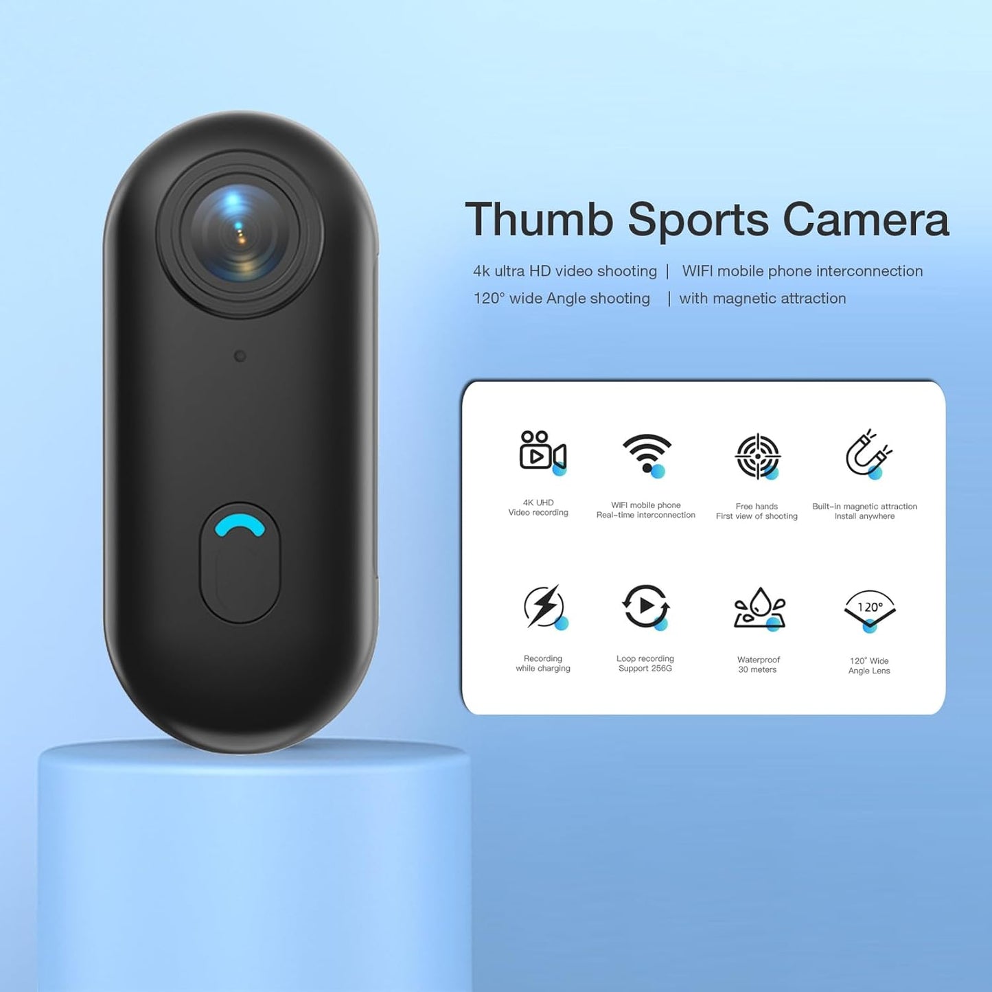 Cubonic Microx 4K Thumb Size Body Camera for Sports & Action|Wifi|App Control|800mah Battery|Upto90min backup|Magnetic Attachment  for Indoor/Outdoor