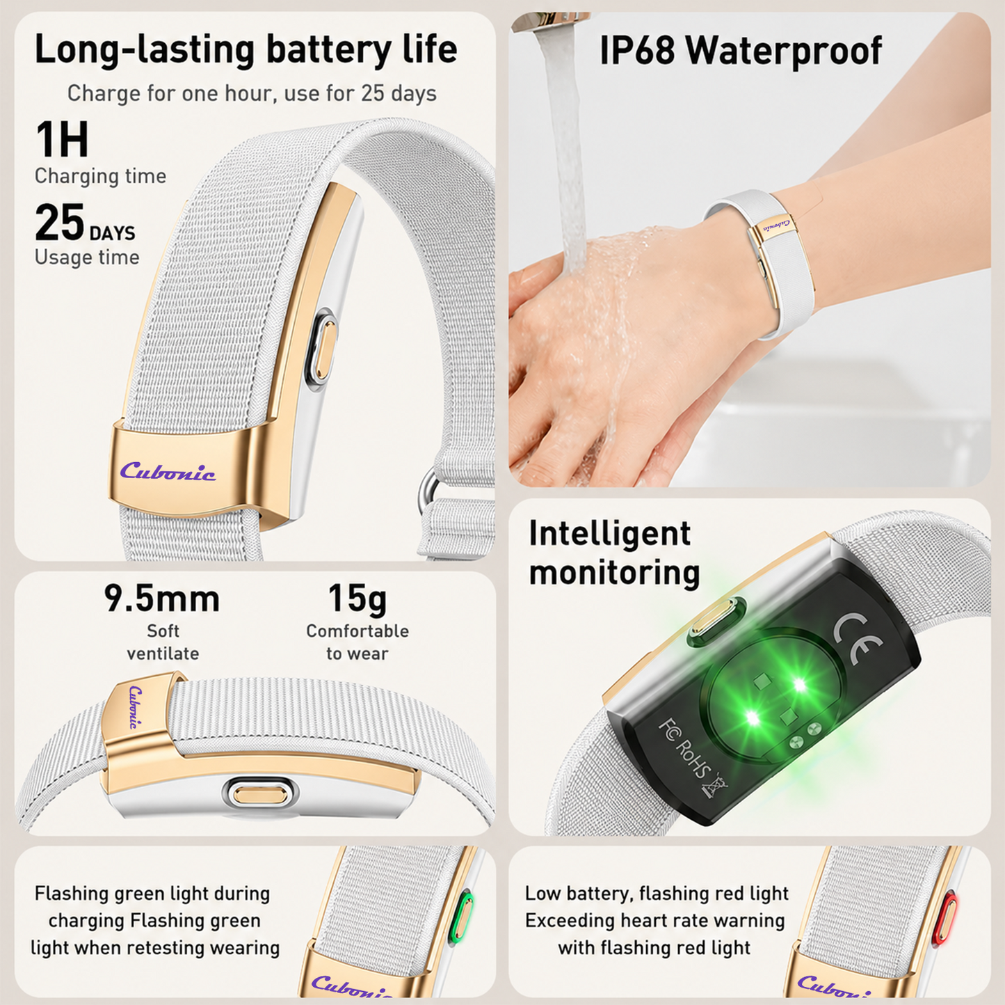 Cubonic Vytal Glory- Screenless Smart Fitness Band | 178+ Sports Modes, IP68 Waterproof, 25-Day Battery Backup, Sleep & Monitoring Activity,App Controlled Android & iOS