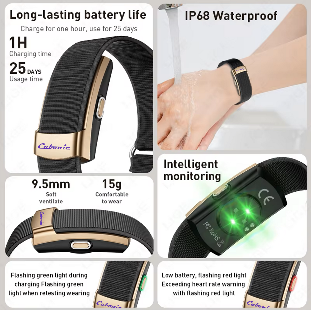 Cubonic Vytal Glory- Screenless Smart Fitness Band | 176+ Sports Modes, 1ATM Waterproof, 5-10 Day Battery Backup, Sleep & Monitoring Activity,App Controlled Android & iOS