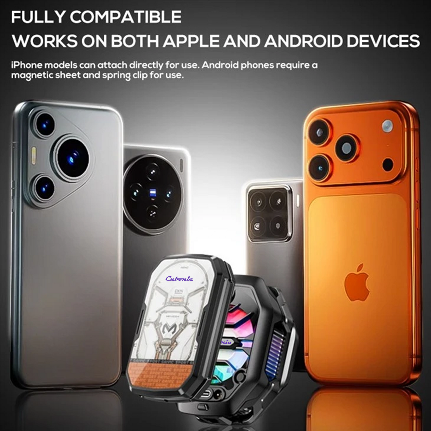 Cubonic CX14 Cyclone Elite 10W| Mobile Phone Cooler|2000 mah Detachable Battery RGB Led|USB Type|Low Noise |Comptaible with MagSafe