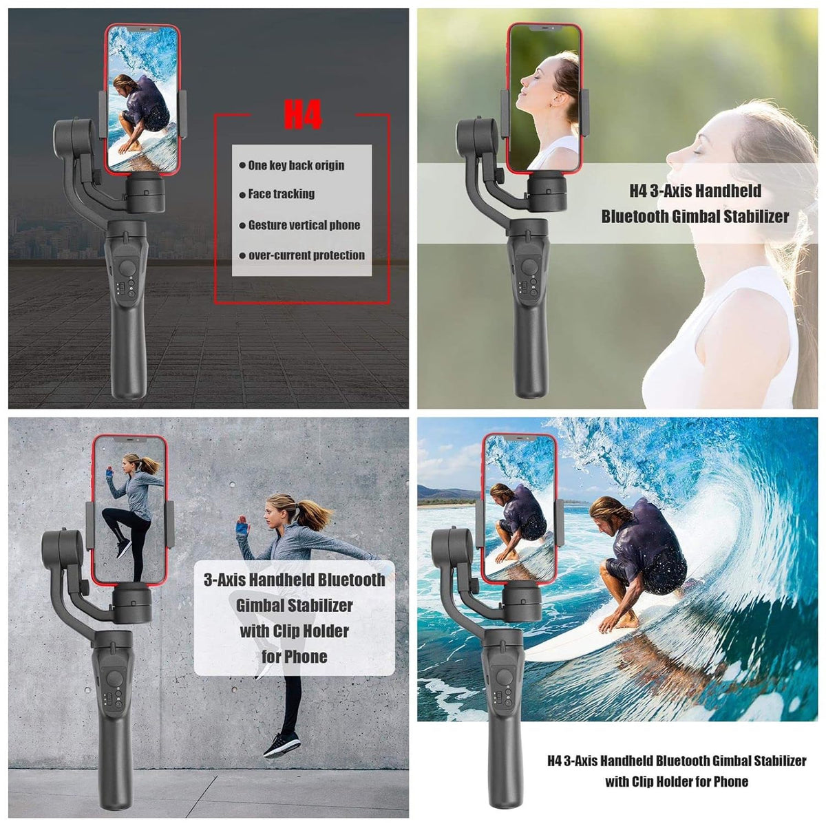 Cubonic SteadyFlow H4 3-Axis Smartphone Gimbal Stabilizer with Face Tracking, Bluetooth Connectivity, Auto Follow, Vertical & Horizontal Shooting for Vlogging and Travel