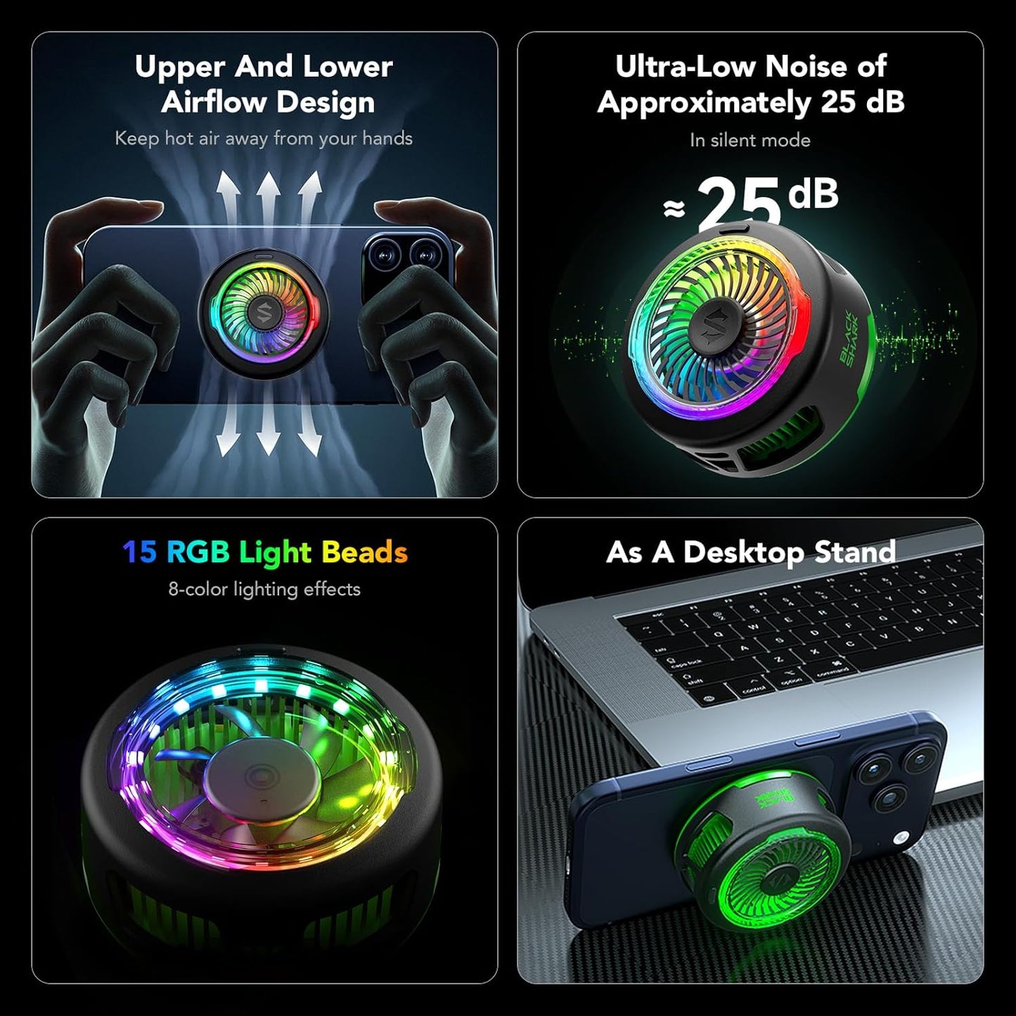 Black Shark FunCooler 6 Magnetic Phone Cooler for Gaming, Portable Cooling Fan with RGB Light, Shark Arsenal App-Controlled Radiator for iPhone Magnetic Series/iPad