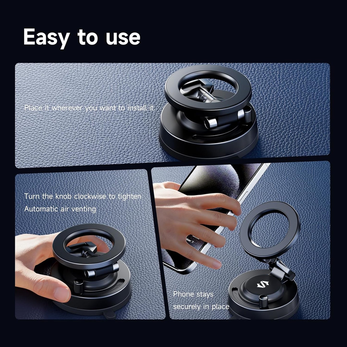 Black Shark Magnetic Car Phone Holder, Zinc Alloy Arm, 720° Adjustable MagSafe Mount with Vacuum Suction for iPhone 12-17/Pro/Max, Dashboard & Windshield Compatible