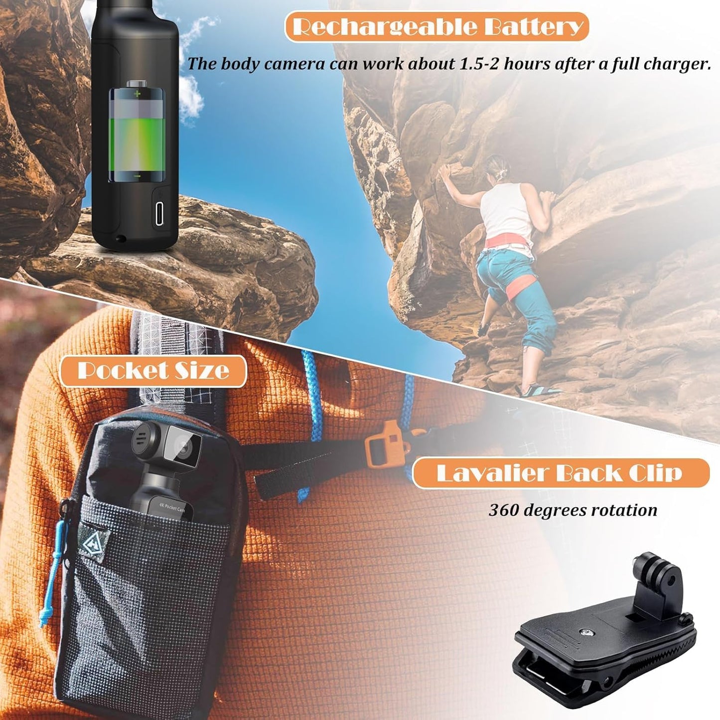 270° Rotatable Pocket Camera 4K Ultra HD
