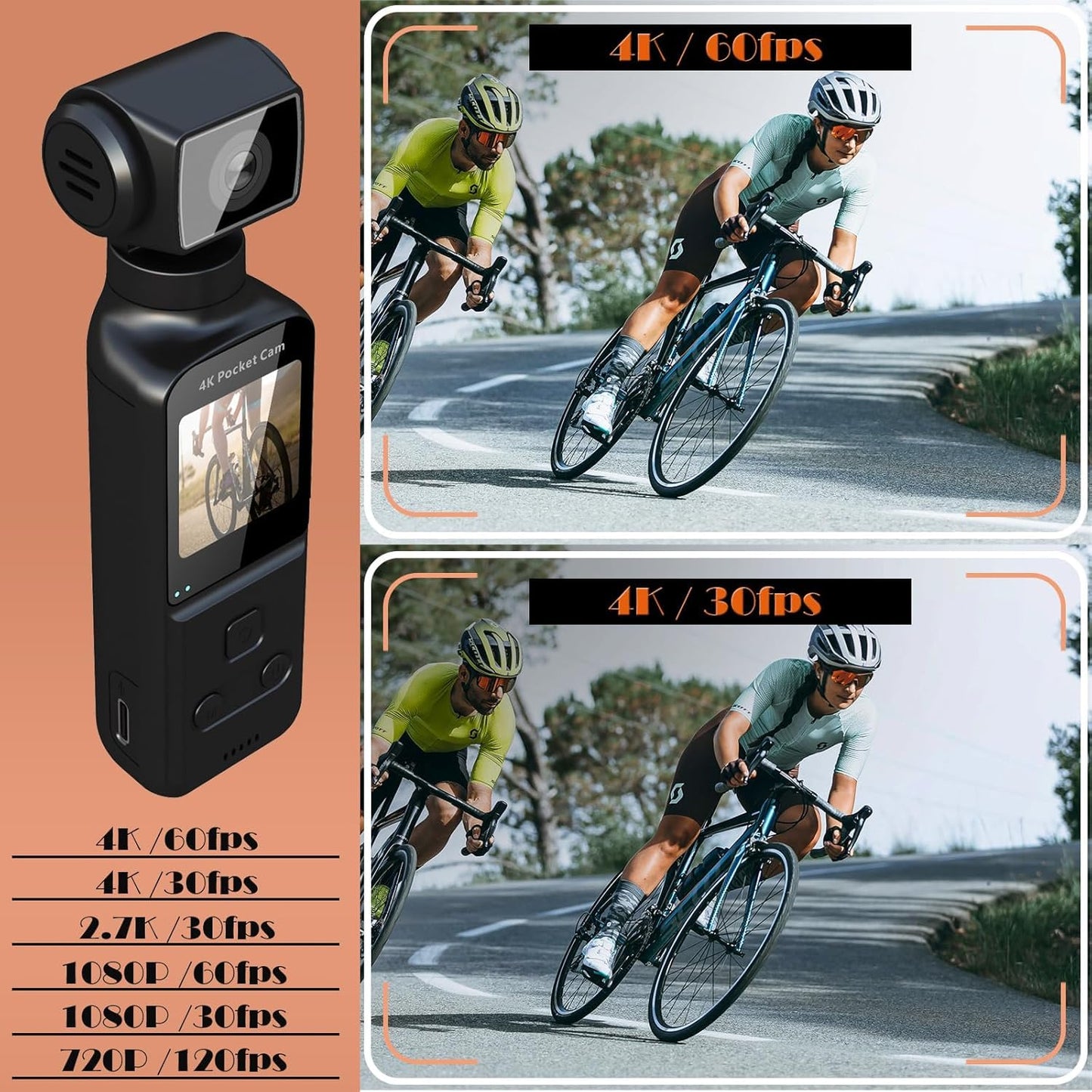 270° Rotatable Pocket Camera 4K Ultra HD