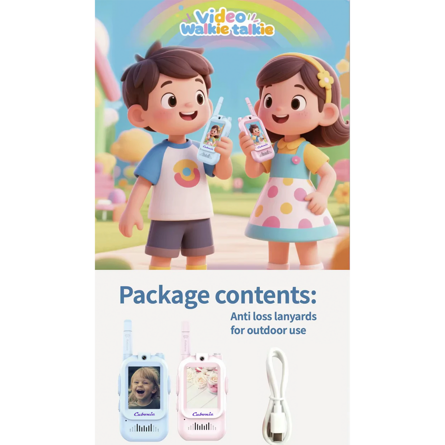 Cubonic Video Walkie Talkies for Kids | HD Camera, Voice Changer & Screen Display 2Pc Combo for Kids