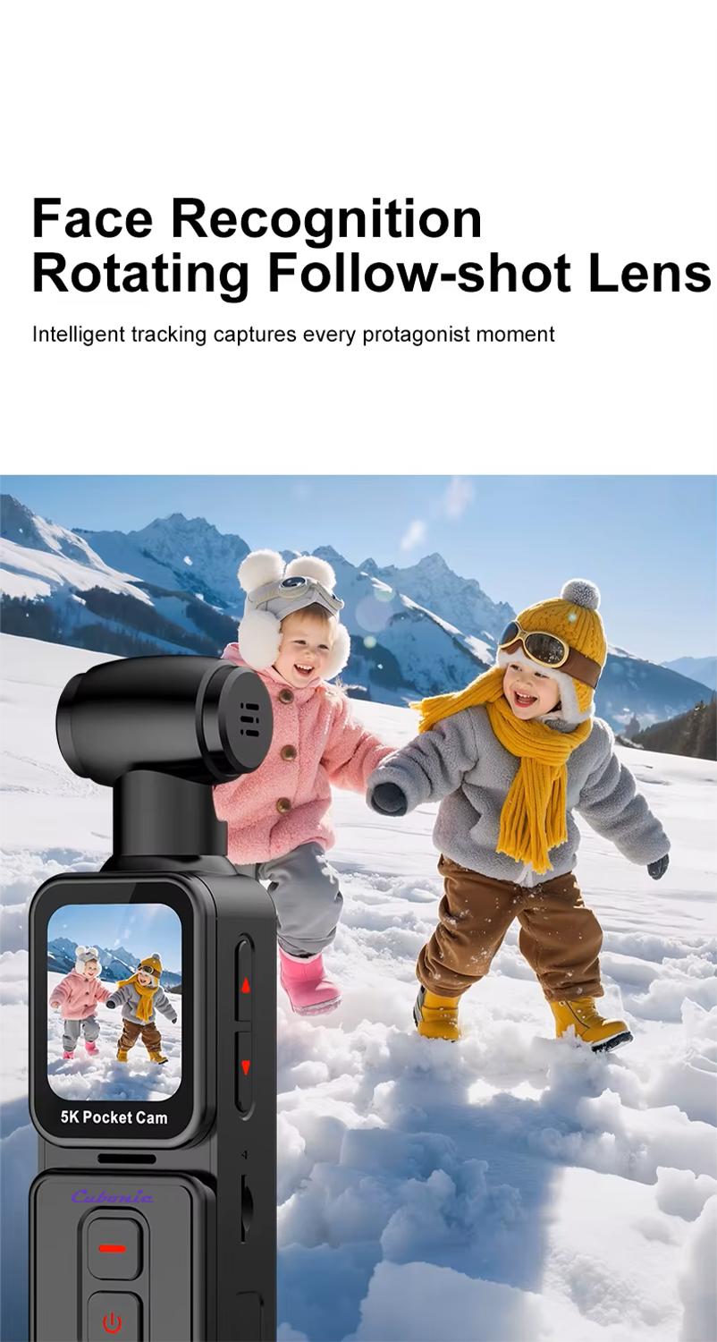 Cubonic 5K Pocket Camera 30FPS, 75MP, 270°Rotatable Lens, 90° Screen Rotation, 1.69 IPS Touch Screen,EIS,90°Screen Rotation, Sports and Action Camera