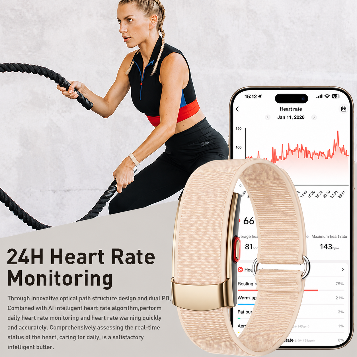Cubonic Vytal Glory- Screenless Smart Fitness Band | 178+ Sports Modes, IP68 Waterproof, 25-Day Battery Backup, Sleep & Monitoring Activity,App Controlled Android & iOS