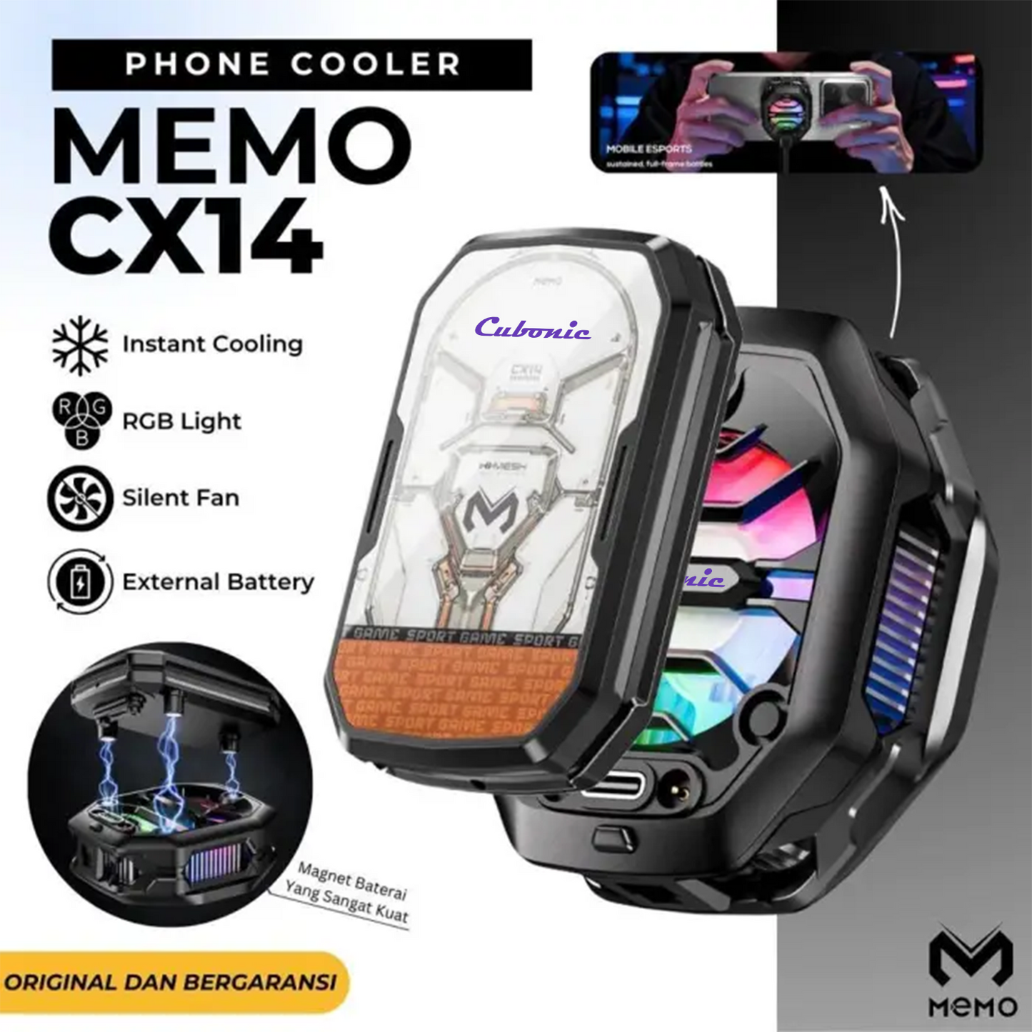 Cubonic CX14 Cyclone Elite 10W| Mobile Phone Cooler|2000 mah Detachable Battery RGB Led|USB Type|Low Noise |Comptaible with MagSafe