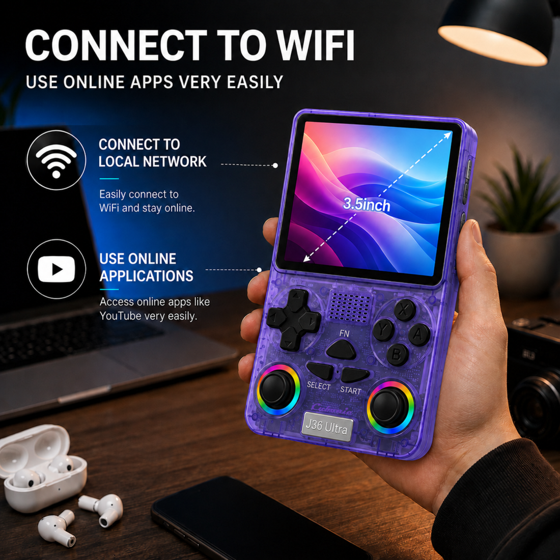 Cubonic Xplore J36 Ultra Handheld Gaming Console YouTube Support 3.5"Display,Dual RGB Joystick 3000mAh Battery, WiFi & Bluetooth,Online Multiplayer