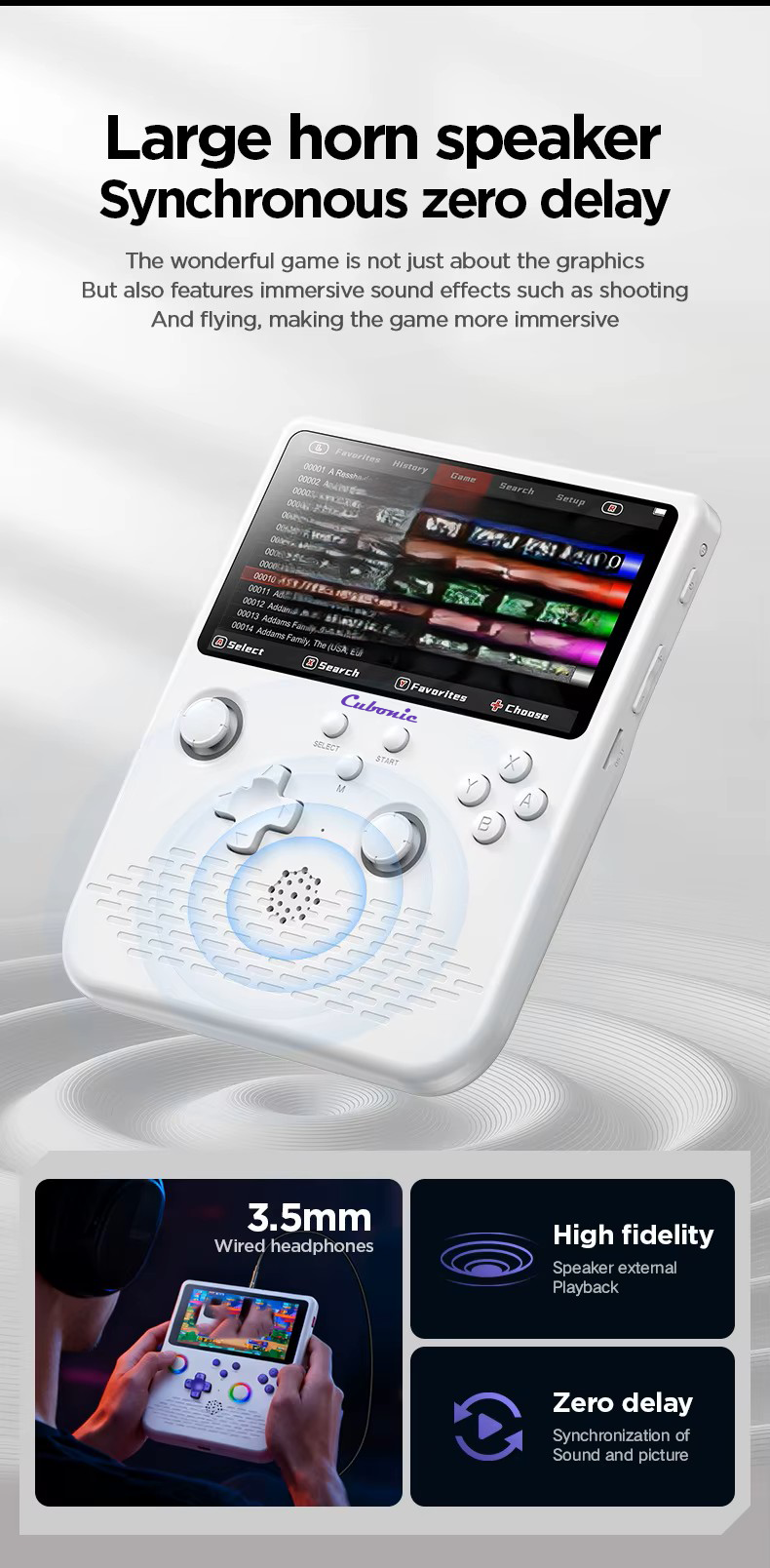 Cubonic SolidPlay H5 Handheld Gaming Console – 5" HD Display, 64GB Storage, 4000mAh Battery, Dual RGB Joysticks, 20,000+ Built-In Retro Games