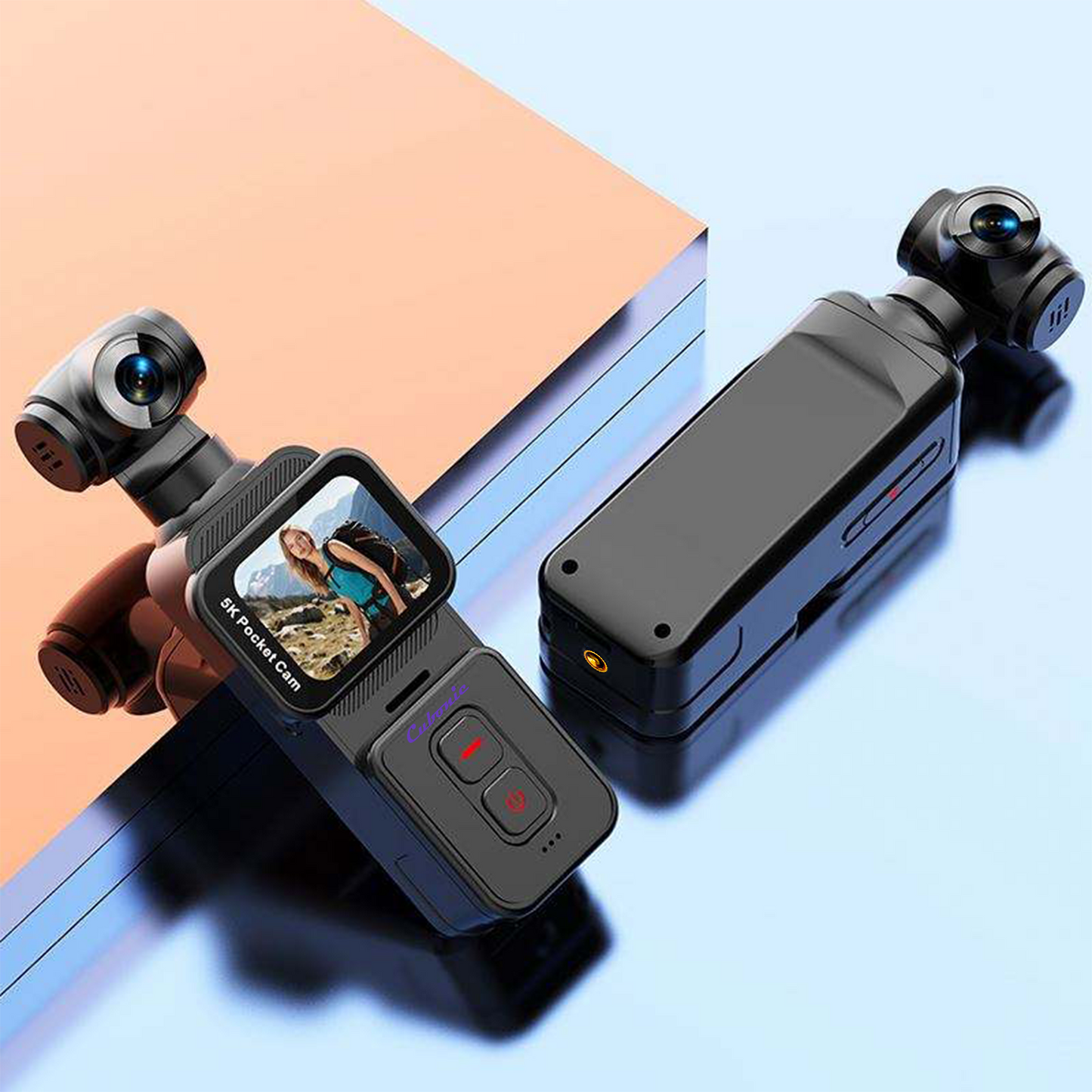 Cubonic 5K Pocket Camera 30FPS, 75MP, 270°Rotatable Lens, 90° Screen Rotation, 1.69 IPS Touch Screen,EIS,90°Screen Rotation, Sports and Action Camera
