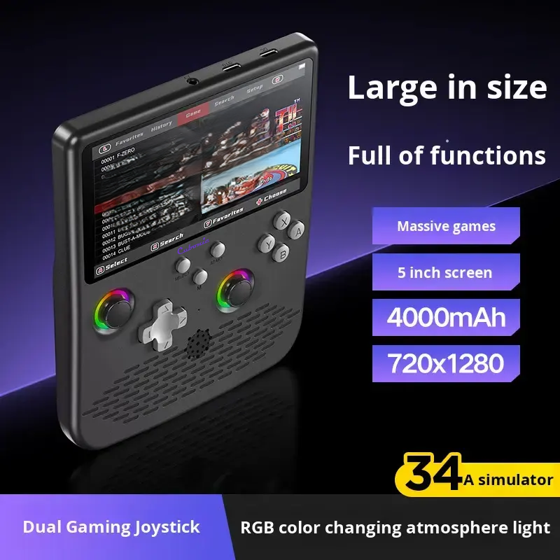 Cubonic SolidPlay H5 Handheld Gaming Console – 5" HD Display, 64GB Storage, 4000mAh Battery, Dual RGB Joysticks, 20,000+ Built-In Retro Games