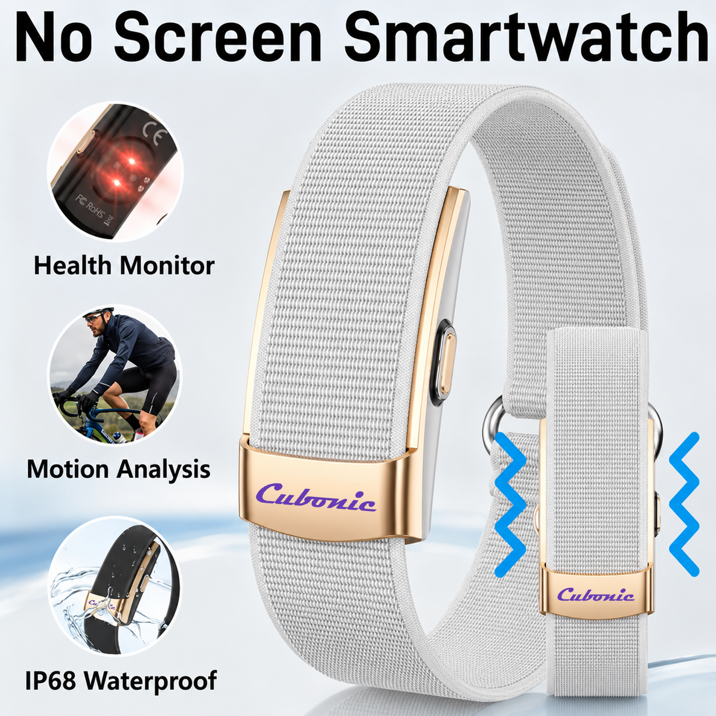 Cubonic Vytal Glory- Screenless Smart Fitness Band | 178+ Sports Modes, IP68 Waterproof, 25-Day Battery Backup, Sleep & Monitoring Activity,App Controlled Android & iOS