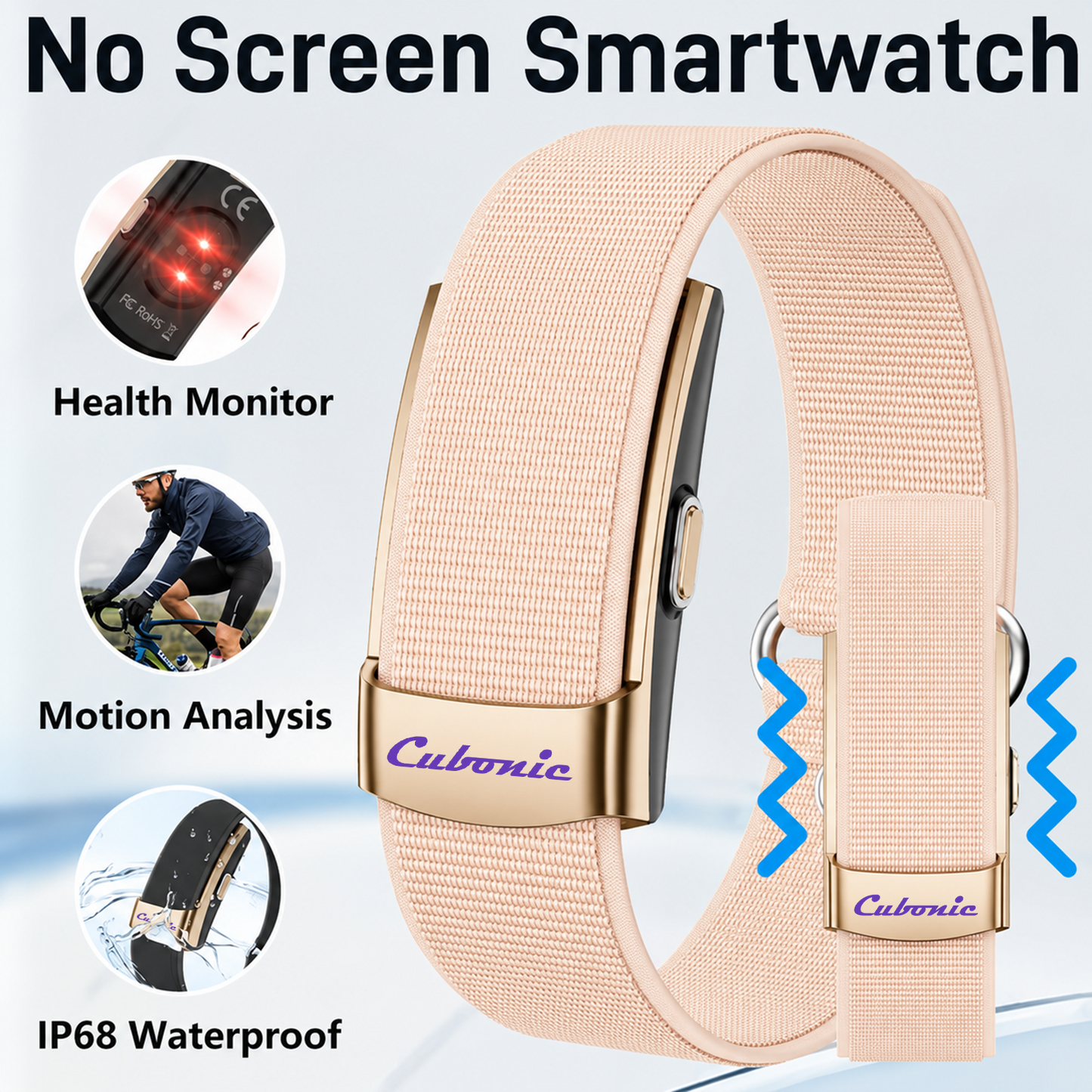 Cubonic Vytal Glory- Screenless Smart Fitness Band | 178+ Sports Modes, IP68 Waterproof, 25-Day Battery Backup, Sleep & Monitoring Activity,App Controlled Android & iOS