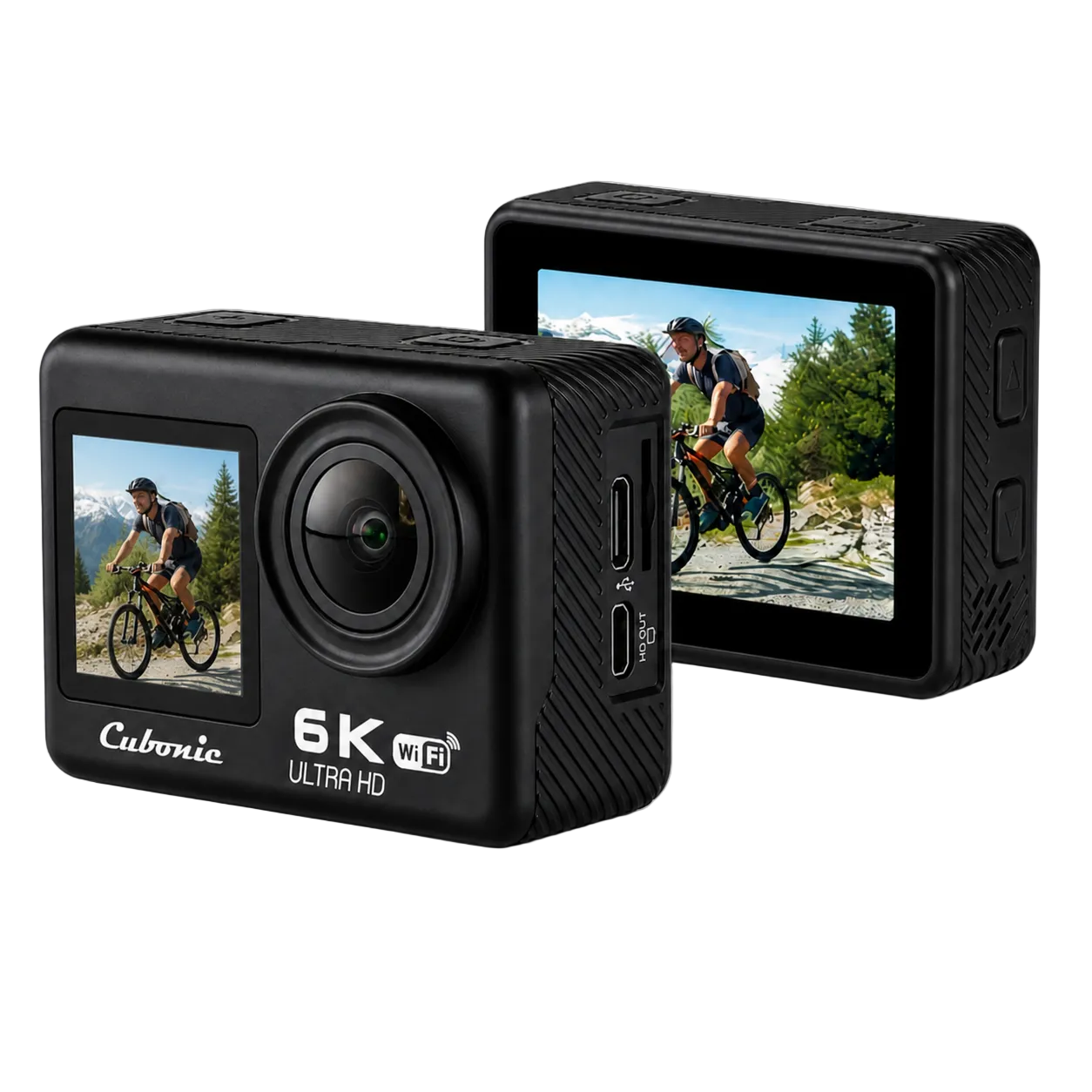 Cubonic 6K Dual Display Sports Waterproof 30m Camera| 50MP Ultra HD Photo |Touchscreen|170° Wide Angle Lens | EIS Stabilization | WiFi Connectivity | Remote | Upto 128GB SD Card Support Vlogging