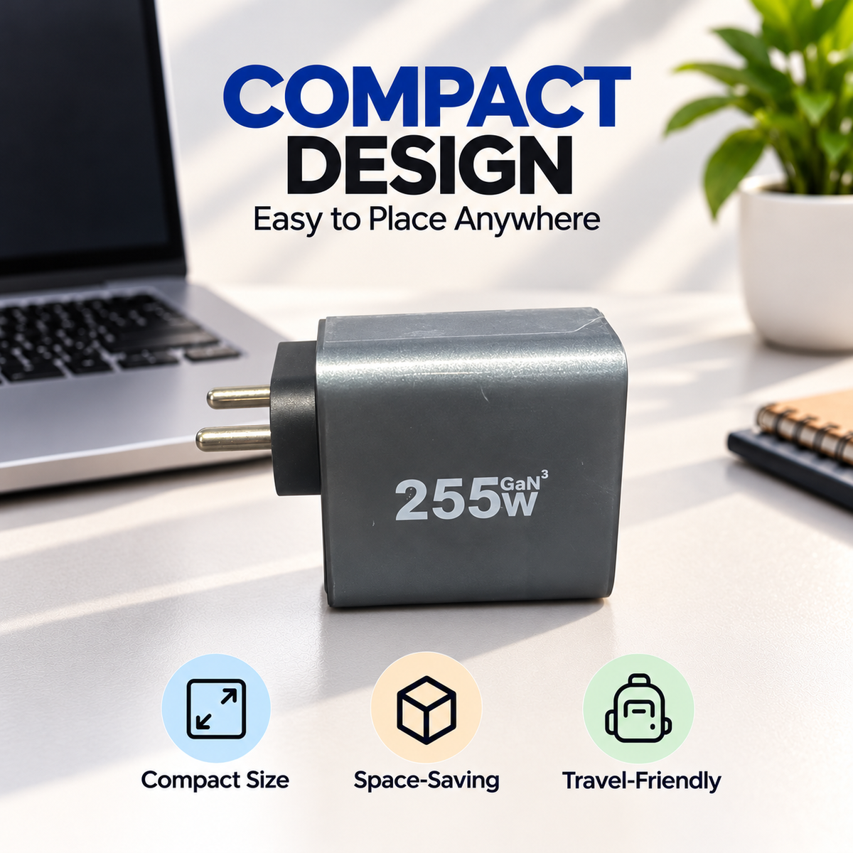CUBONIC 255W (Total Actual Output 100W) GaN Charging Station, 6-Port Desktop Charger with 3 USB-C & 3 USB-A Ports, Multi Device Charging Hub for Laptops, Smartphones, Tablets, Wearables & USB Powered Electronics