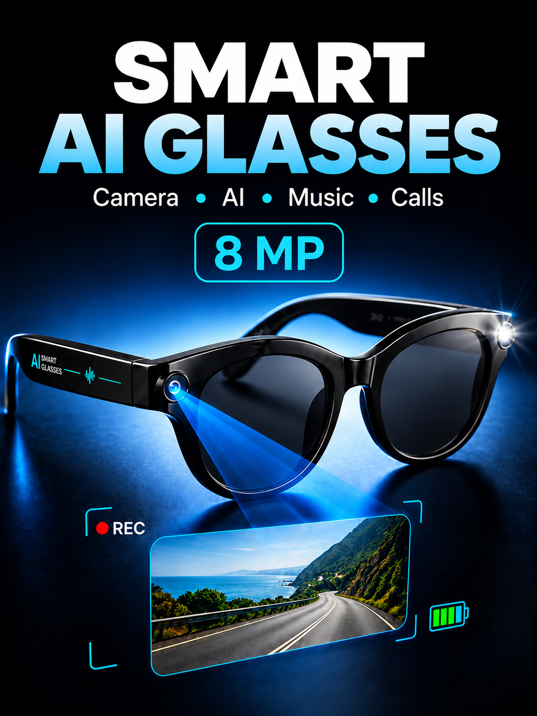 Cubonic Aiveat G5 Smart AI Glasses with 8MP Camera, 1080p Full HD Video Recording, AI Voice Assistant, Real-Time Translation