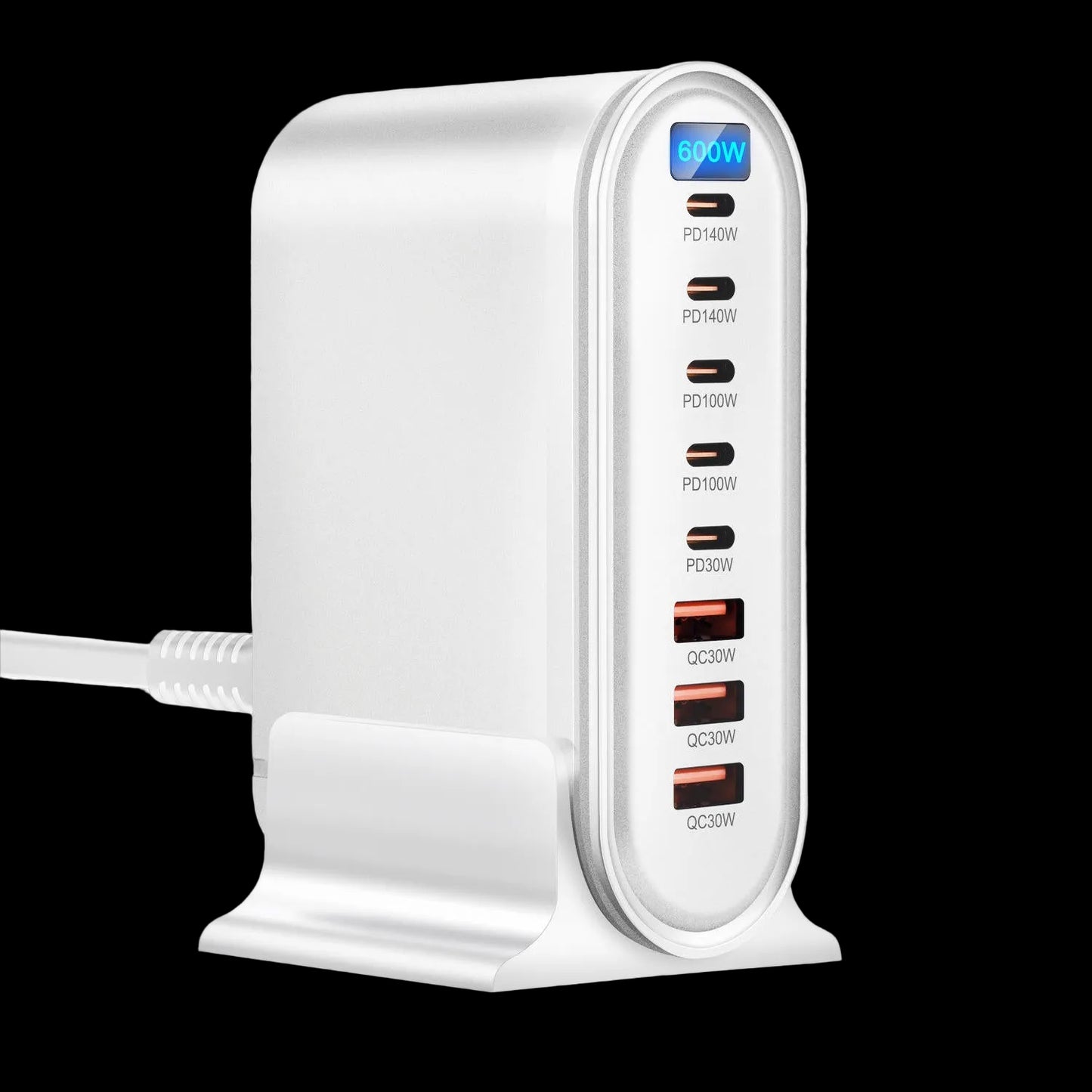 CUBONIC 600W GaN Charging Station, 8-Port Dockw/ 5USB-C & 3USB-A Desktop Charger with Digital Display and Desk Stand, Multiport Charging Hub for Home, Office, Workstation & Travel