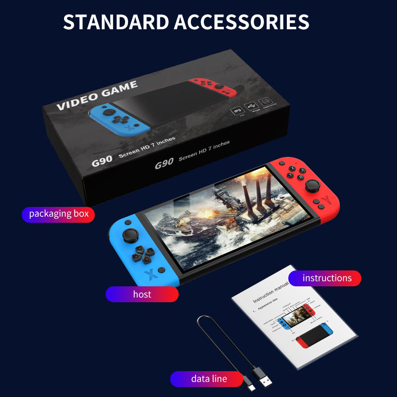 Cubonic Latest G90 7 Inch Full HD Screen Handheld Game Console 19000+ Games 64Gb SD Card 4000mah Inbuilt battery Multi-System 20+ Emulators Arcade Gaming Controller