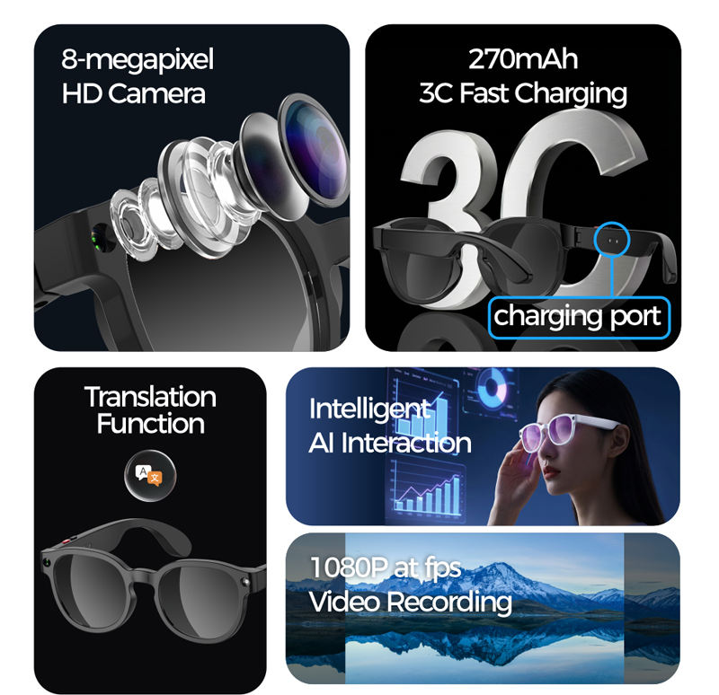 Cubonic AIMB S1 Smart Glasses with 8MP Camera, 1080p Full HD Video Recording, AI Voice Assistant, Real-Time Translation