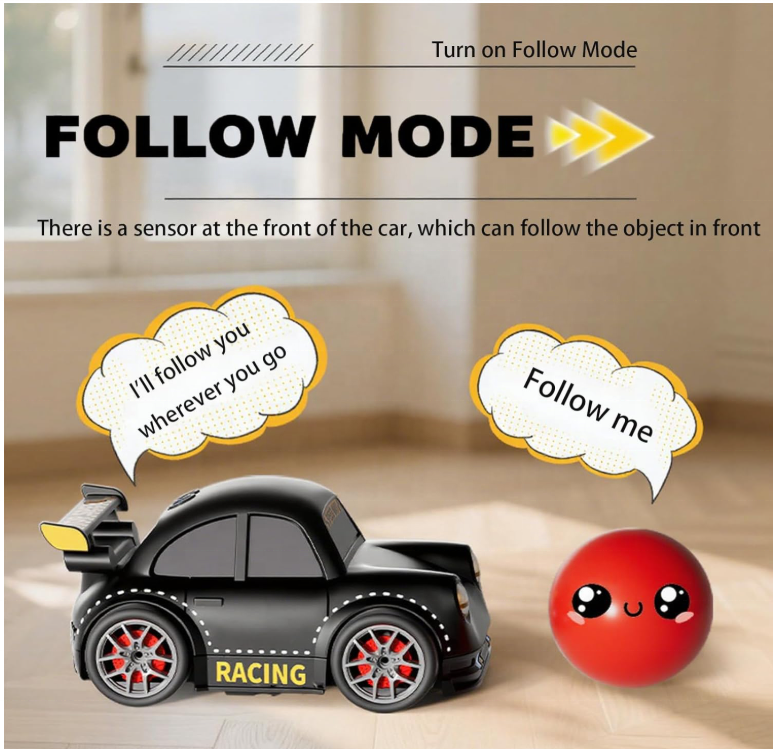 Cubonic Remote Control Intelligent Sensor Drift Car for Kids – 4 Wheel Drive Mini RC Drifting Car with Follow Me, Escape Mode, Music & LED Light Toy Gift for Boys Girls