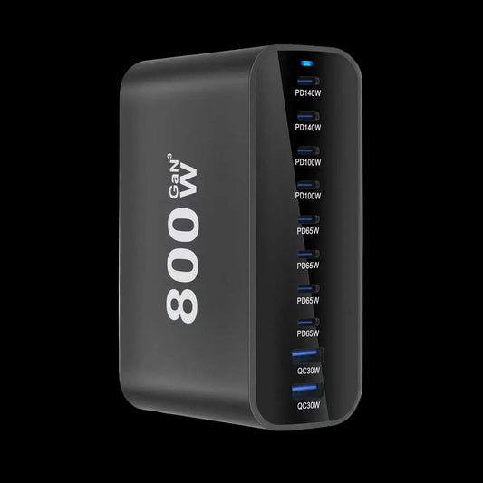 CUBONIC 800W GaN Charging Station, 10-Port Fast Charger with 8 USB-C & 2 USB-A Ports, PD 140W Multiport Charging Hub for Laptops, Smartphones, Tablets & Multiple Devices