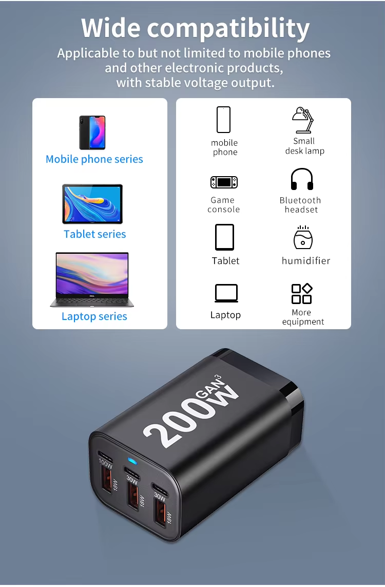 CUBONIC 200W GaN Charging Station, 6-Port Desktop Charger with 3 USB-C & 3 USB-A Ports, Multi Device Charging Hub for Laptops, Smartphones, Tablets, Wearables & USB Powered Electronics