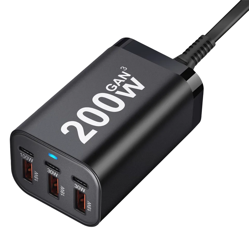 CUBONIC 200W GaN Charging Station, 6-Port Desktop Charger with 3 USB-C & 3 USB-A Ports, Multi Device Charging Hub for Laptops, Smartphones, Tablets, Wearables & USB Powered Electronics