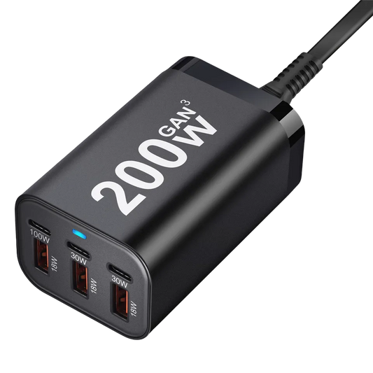 CUBONIC 200W GaN Charging Station, 6-Port Desktop Charger with 3 USB-C & 3 USB-A Ports, Multi Device Charging Hub for Laptops, Smartphones, Tablets, Wearables & USB Powered Electronics